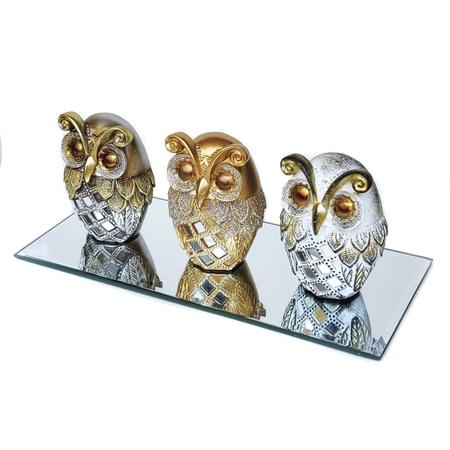 Imagem de Corujas Decorativas em resina com base em espelho sabedoria Sorte decoração KP0004