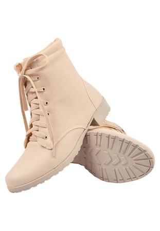 Imagem de Coturno Bota Feminina Salto Baixo Off White