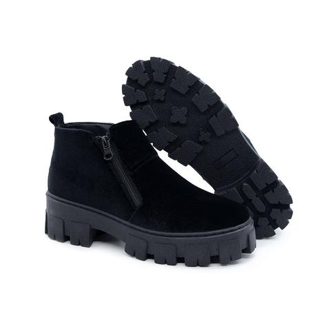 Coturno Feminino veludo Preto em Couro Bota Q A Coturno