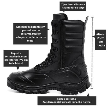 Imagem de Coturno Militar Bota Tática Com Zíper Attack Reforçado Resistente a água