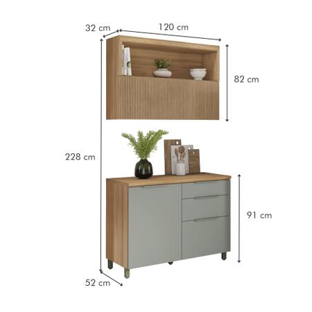 Imagem de Cozinha 2 Peças Com Balcão 1 Porta 3 Gavetas E Armário Aéreo Marquesa 120 Cm  100% Mdf