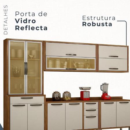 Imagem de Cozinha 5 Peças com Paneleiro, Balcão, Cristaleira e Armário Aéreo Letícia Carvalho/Off White