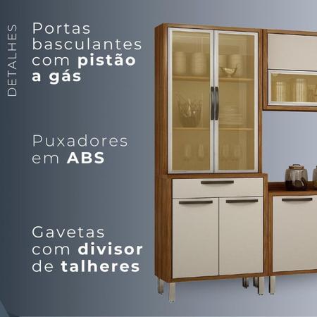 Imagem de Cozinha 5 Peças com Paneleiro, Balcão, Cristaleira e Armário Aéreo Letícia Carvalho/Off White