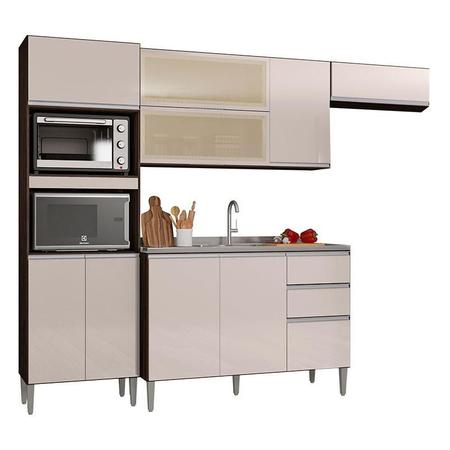 Cozinha com Balcão de Pia Aline Chocolate Off White Poquema - Poquema Industria Imagem de Cozinha com Balcão de Pia Aline Chocolate Off White Poquema