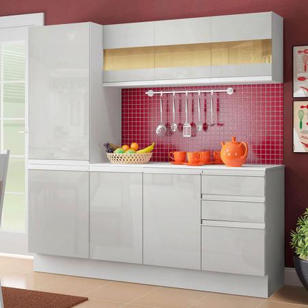 Imagem de Cozinha Compacta 100% MDF Madesa Smart 170 cm Armário, Balcão e Tampo Frentes Branco Brilho