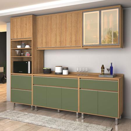 Imagem de Cozinha Compacta 12 Portas 4 Gavetas Agata Freijo e Verde (Fendi)