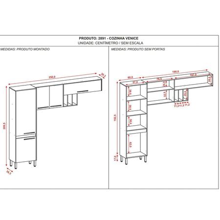 Imagem de Cozinha Compacta 2 Módulos 5 Portas Venice Kits Paraná Ébano/Arena