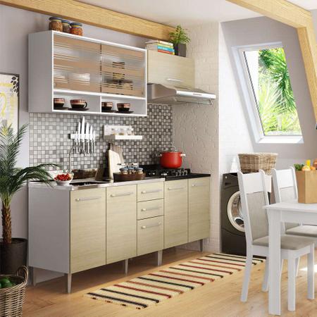Imagem de Cozinha Compacta Anis 8 Portas e 2 Gavetas Branco e Tirol