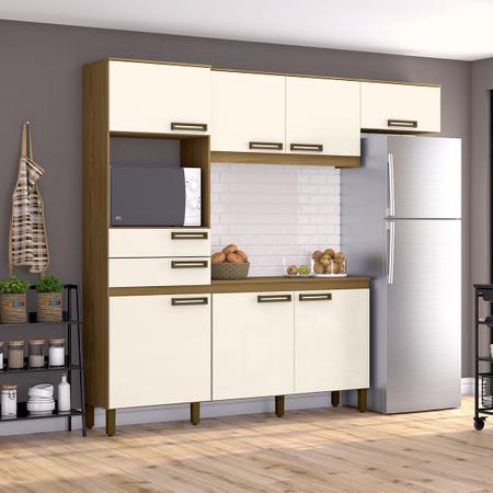 Imagem de Cozinha Compacta Com 7 Portas 2 Gavetas B107 Nature / Off White - Briz Móveis