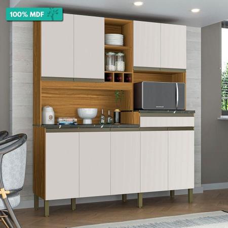 Cozinha Compacta Com 9 Portas 1 Gaveta 100% Mdf Merlot Perfil Rio Doce Amendoa/Offwhite Imagem de Cozinha Compacta Com 9 Portas 1 Gaveta 100% Mdf Merlot Perfil Rio Doce Amendoa/Offwhite