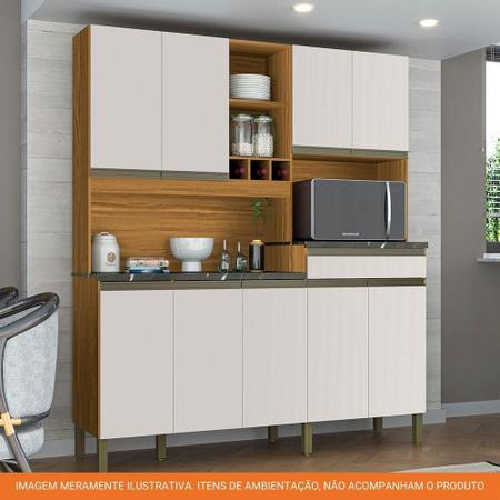 Cozinha Compacta Com 9 Portas 1 Gaveta 100% Mdf Merlot Perfil Rio Doce Amendoa/Offwhite Imagem de Cozinha Compacta Com 9 Portas 1 Gaveta 100% Mdf Merlot Perfil Rio Doce Amendoa/Offwhite