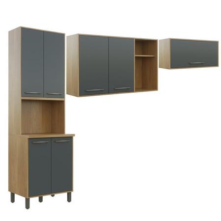 Cozinha Compacta com Paneleiro com Nicho 4 Portas Aéreo Geladeira e Aéreo 2 Portas 2 Nichos Austria Cinamomo/Grafite - Valdemóveis Imagem de Cozinha Compacta com Paneleiro com Nicho 4 Portas Aéreo Geladeira e Aéreo 2 Portas 2 Nichos Austria Cinamomo/Grafite