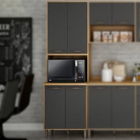 Cozinha Compacta com Paneleiro com Nicho 4 Portas Aéreo Geladeira e Aéreo 2 Portas 2 Nichos Austria Cinamomo/Grafite - Valdemóveis Imagem de Cozinha Compacta com Paneleiro com Nicho 4 Portas Aéreo Geladeira e Aéreo 2 Portas 2 Nichos Austria Cinamomo/Grafite