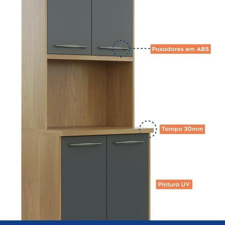 Cozinha Compacta com Paneleiro com Nicho 4 Portas Aéreo Geladeira e Aéreo 2 Portas 2 Nichos Austria Cinamomo/Grafite - Valdemóveis Imagem de Cozinha Compacta com Paneleiro com Nicho 4 Portas Aéreo Geladeira e Aéreo 2 Portas 2 Nichos Austria Cinamomo/Grafite