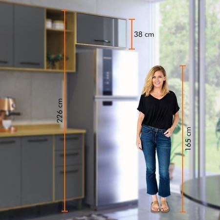 Cozinha Compacta com Paneleiro com Nicho 4 Portas Aéreo Geladeira e Aéreo 2 Portas 2 Nichos Austria Cinamomo/Grafite - Valdemóveis Imagem de Cozinha Compacta com Paneleiro com Nicho 4 Portas Aéreo Geladeira e Aéreo 2 Portas 2 Nichos Austria Cinamomo/Grafite