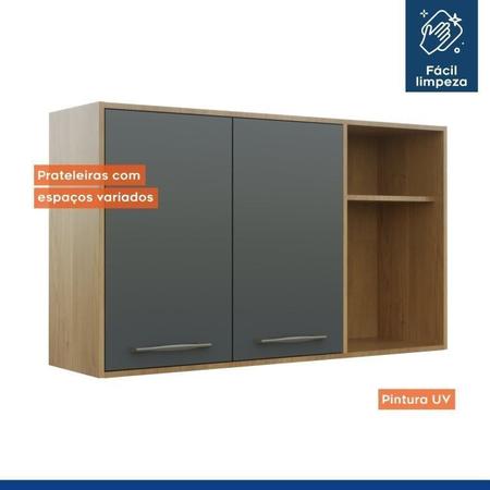 Cozinha Compacta com Paneleiro com Nicho 4 Portas Aéreo Geladeira e Aéreo 2 Portas 2 Nichos Austria Cinamomo/Grafite - Valdemóveis Imagem de Cozinha Compacta com Paneleiro com Nicho 4 Portas Aéreo Geladeira e Aéreo 2 Portas 2 Nichos Austria Cinamomo/Grafite