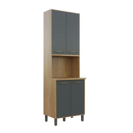 Cozinha Compacta com Paneleiro com Nicho 4 Portas Aéreo Geladeira e Aéreo 2 Portas 2 Nichos Austria Cinamomo/Grafite - Valdemóveis Imagem de Cozinha Compacta com Paneleiro com Nicho 4 Portas Aéreo Geladeira e Aéreo 2 Portas 2 Nichos Austria Cinamomo/Grafite