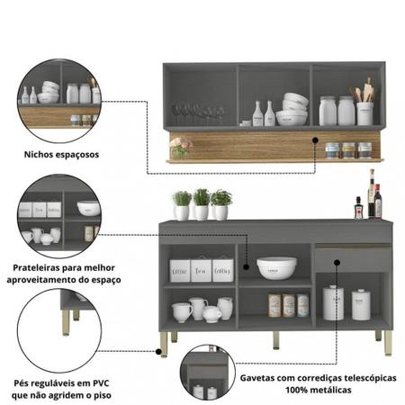 Imagem de Cozinha Compacta com Tampo 150cm 6 Portas 1 Gaveta Line Kits Paraná