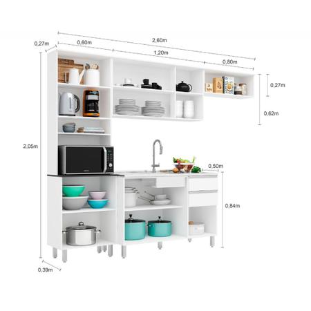 Imagem de Cozinha Compacta Completa 9 Portas 2 Gavetas e Balcão para Pia com Cuba Paris Poliman Móveis