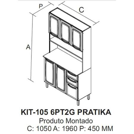 Imagem de Cozinha Compacta em Aço 105cm 6 Portas 2 Gavetas Pratika