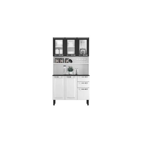 Imagem de Cozinha Compacta em Aço 105cm 6 Portas 3 de Vidro 2 Gavetas Pratika