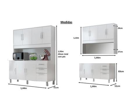 Imagem de Cozinha Compacta Gemeos 1,44m 7 Portas 3 Gav.