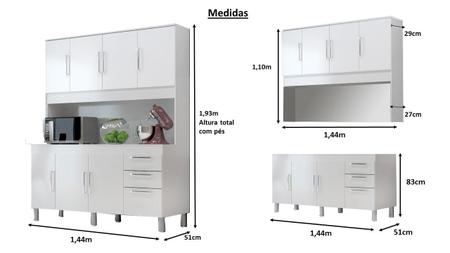 Imagem de Cozinha Compacta Gemeos 1,44m 7 Portas 3 Gav.