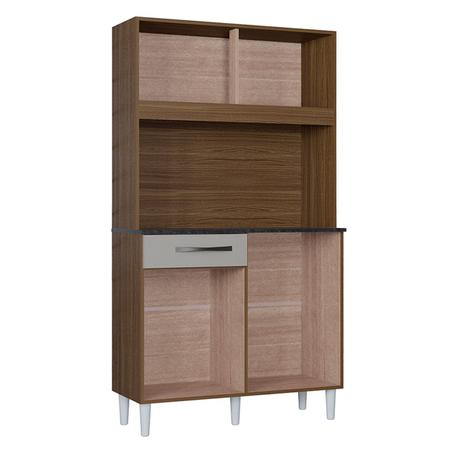 Cozinha Compacta Grazi 4 Portas 1 Gaveta Castanho/Off White - Poquema Imagem de Cozinha Compacta Grazi 4 Portas 1 Gaveta Castanho/Off White - Poquema