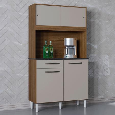 Cozinha Compacta Grazi 4 Portas 1 Gaveta Castanho/Off White - Poquema Imagem de Cozinha Compacta Grazi 4 Portas 1 Gaveta Castanho/Off White - Poquema