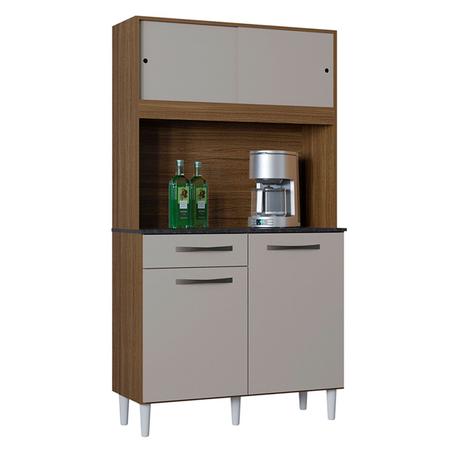 Cozinha Compacta Grazi 4 Portas 1 Gaveta Castanho/Off White - Poquema Imagem de Cozinha Compacta Grazi 4 Portas 1 Gaveta Castanho/Off White - Poquema
