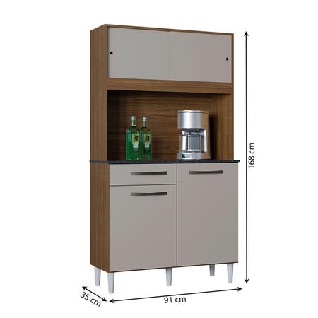 Cozinha Compacta Grazi 4 Portas 1 Gaveta Castanho/Off White - Poquema Imagem de Cozinha Compacta Grazi 4 Portas 1 Gaveta Castanho/Off White - Poquema