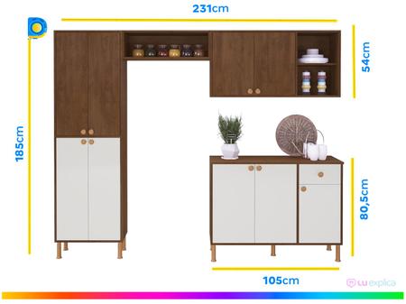 Imagem de Cozinha Compacta Indekes Florença com Balcão 9 Portas 1 Gaveta Nogueira e Off White