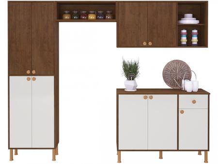Imagem de Cozinha Compacta Indekes Florença com Balcão 9 Portas 1 Gaveta Nogueira e Off White
