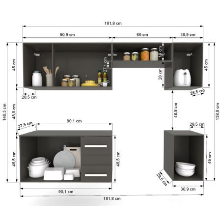 Imagem de Cozinha Compacta Julia 7 Portas 2 Gavetas Preto Fosco - Panorama Móveis