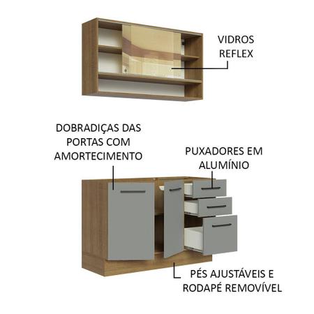 Imagem de Cozinha Compacta Madesa Agata 120002 com Armário e Balcão (Sem Tampo e Pia) - Rustic/Cinza