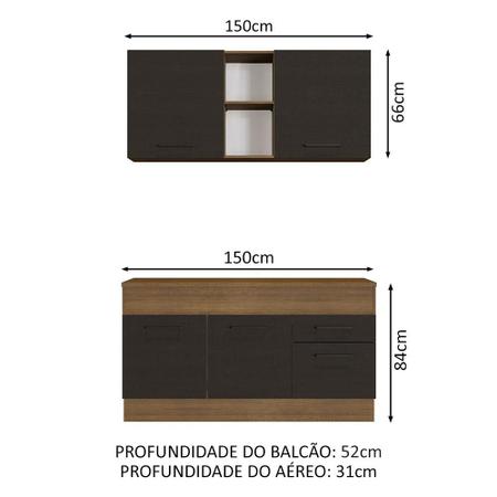 Imagem de Cozinha Compacta Madesa Agata 150001 com Armário e Balcão (Com Tampo) - Rustic/Preto