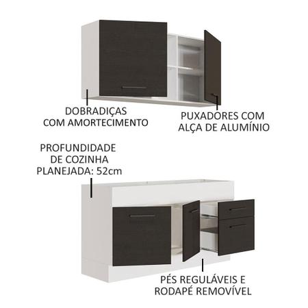 Imagem de Cozinha Compacta Madesa Agata 150002 com Armário e Balcão (Sem Tampo e Pia) - Branco/Preto