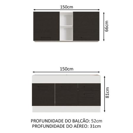 Imagem de Cozinha Compacta Madesa Agata 150002 com Armário e Balcão (Sem Tampo e Pia) - Branco/Preto