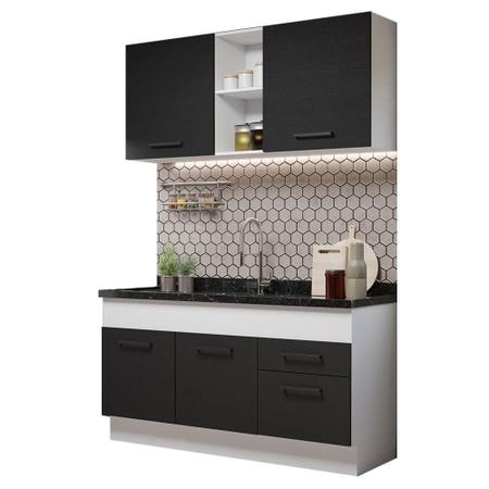 Imagem de Cozinha Compacta Madesa Agata 150002 com Armário e Balcão (Sem Tampo e Pia) - Branco/Preto