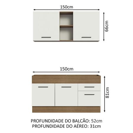 Imagem de Cozinha Compacta Madesa Agata 150002 com Armário e Balcão (Sem Tampo e Pia) - Rustic/Branco