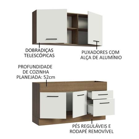 Imagem de Cozinha Compacta Madesa Agata 150002 com Armário e Balcão (Sem Tampo e Pia) - Rustic/Branco