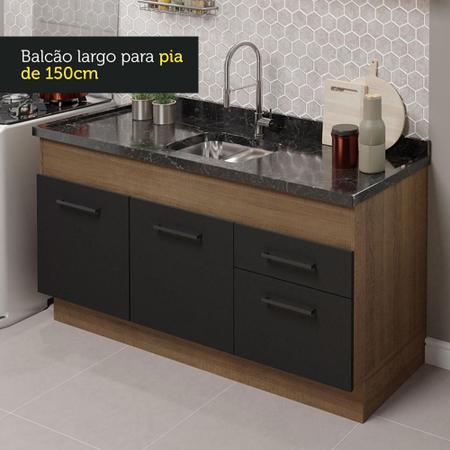 Imagem de Cozinha Compacta Madesa Agata 150002 com Armário e Balcão (Sem Tampo e Pia) - Rustic/Preto