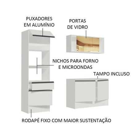 Imagem de Cozinha Compacta Madesa Diamante Pop com Armário, Balcão e Tampo - Branco