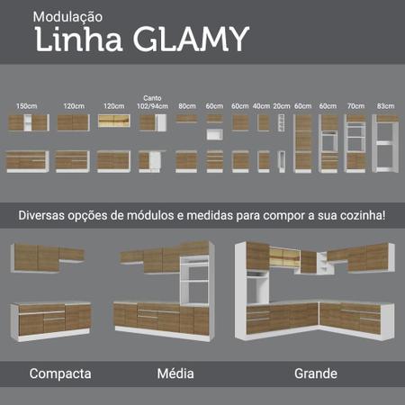 Imagem de Cozinha Compacta Madesa Glamy 120002 com Armário e Balcão (Sem Tampo e Pia) - Branco/Rustic