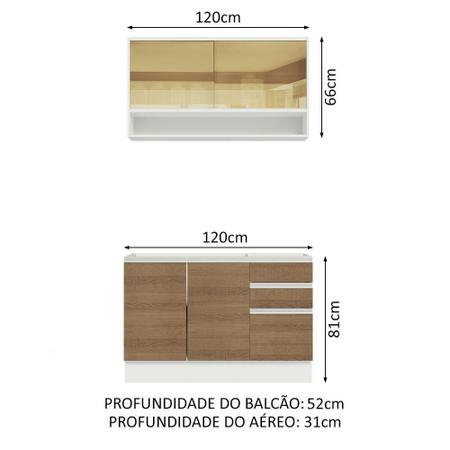 Imagem de Cozinha Compacta Madesa Glamy 120002 com Armário e Balcão (Sem Tampo e Pia) - Branco/Rustic