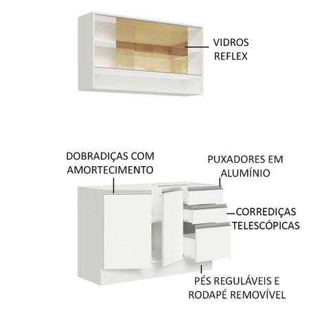 Imagem de Cozinha Compacta Madesa Glamy 120002 com Armário e Balcão (Sem Tampo e Pia)  Branco