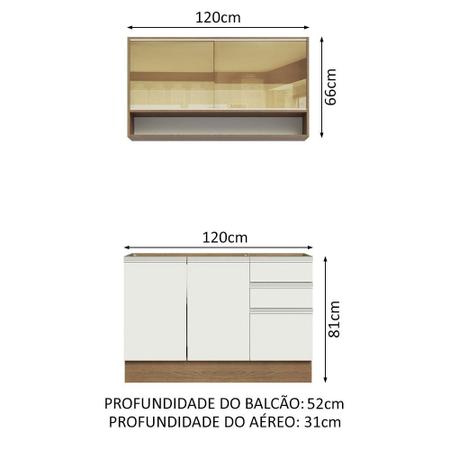 Imagem de Cozinha Compacta Madesa Glamy 120002 com Armário e Balcão (Sem Tampo e Pia) - Rustic/Branco