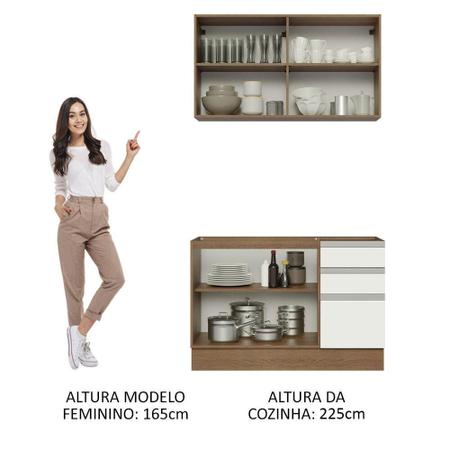 Imagem de Cozinha Compacta Madesa Glamy 120003 com Armário e Balcão (Sem Tampo e Pia) - Rustic/Branco