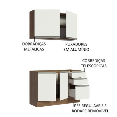 Imagem de Cozinha Compacta Madesa Glamy 120003 com Armário e Balcão (Sem Tampo e Pia) - Rustic/Branco