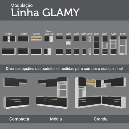 Imagem de Cozinha Compacta Madesa Glamy 150001 com Armário e Balcão (Com Tampo) - Branco/Preto